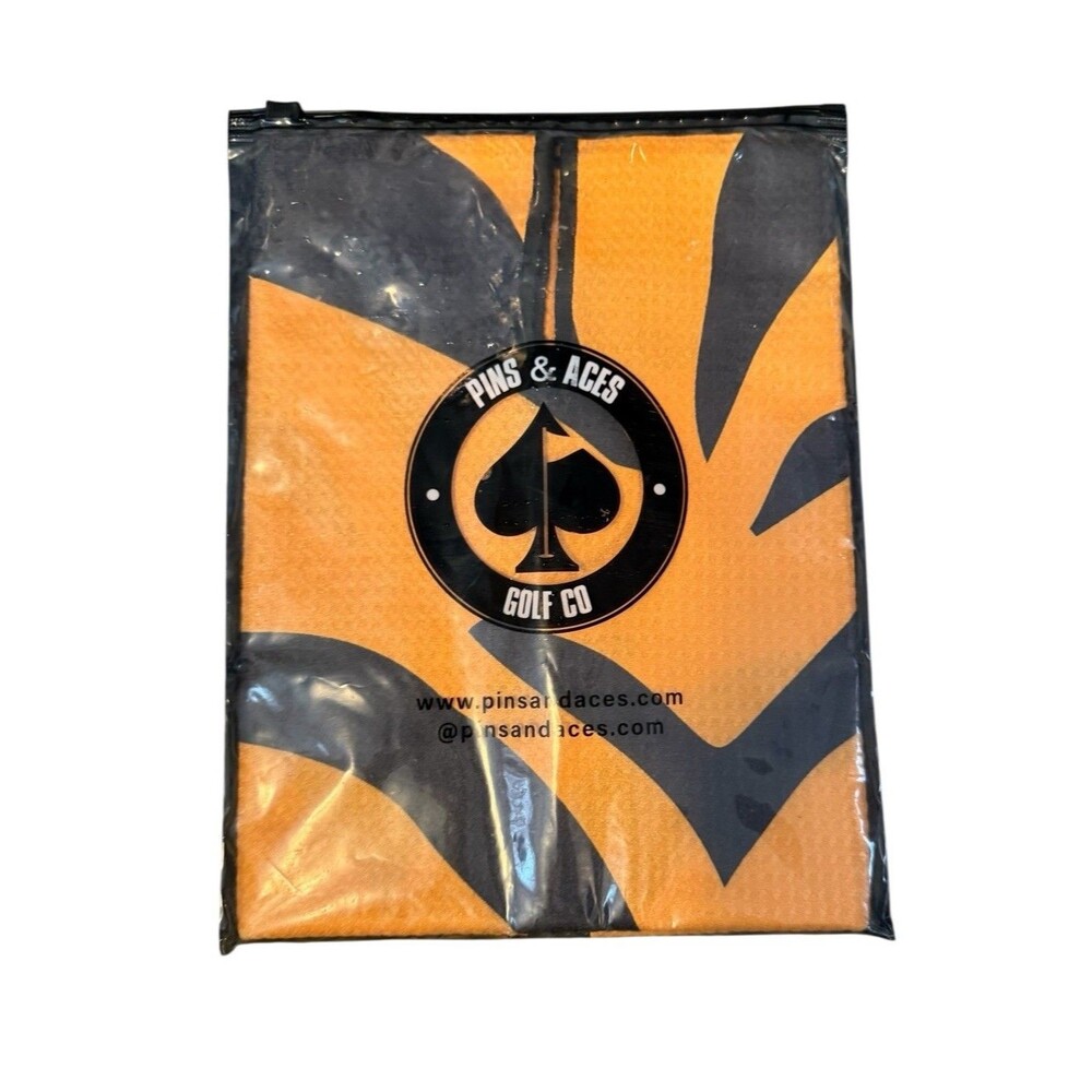 Pins & Aces Golf Towel Unisex OS Orange Good Tiger Stripe Center Slit Microfiber